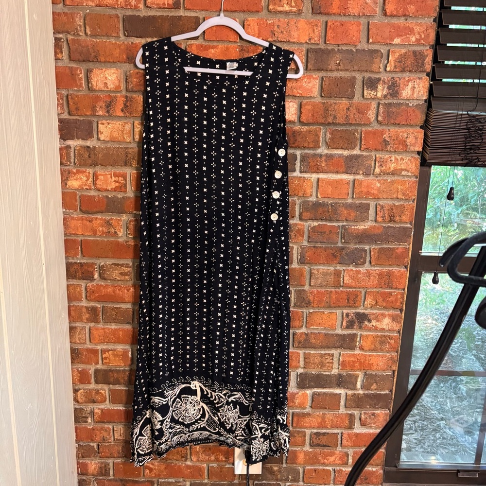 Womens rayon retro floral maxi shift dress black M